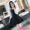シースルー袖のライン入りワンピースドレス M